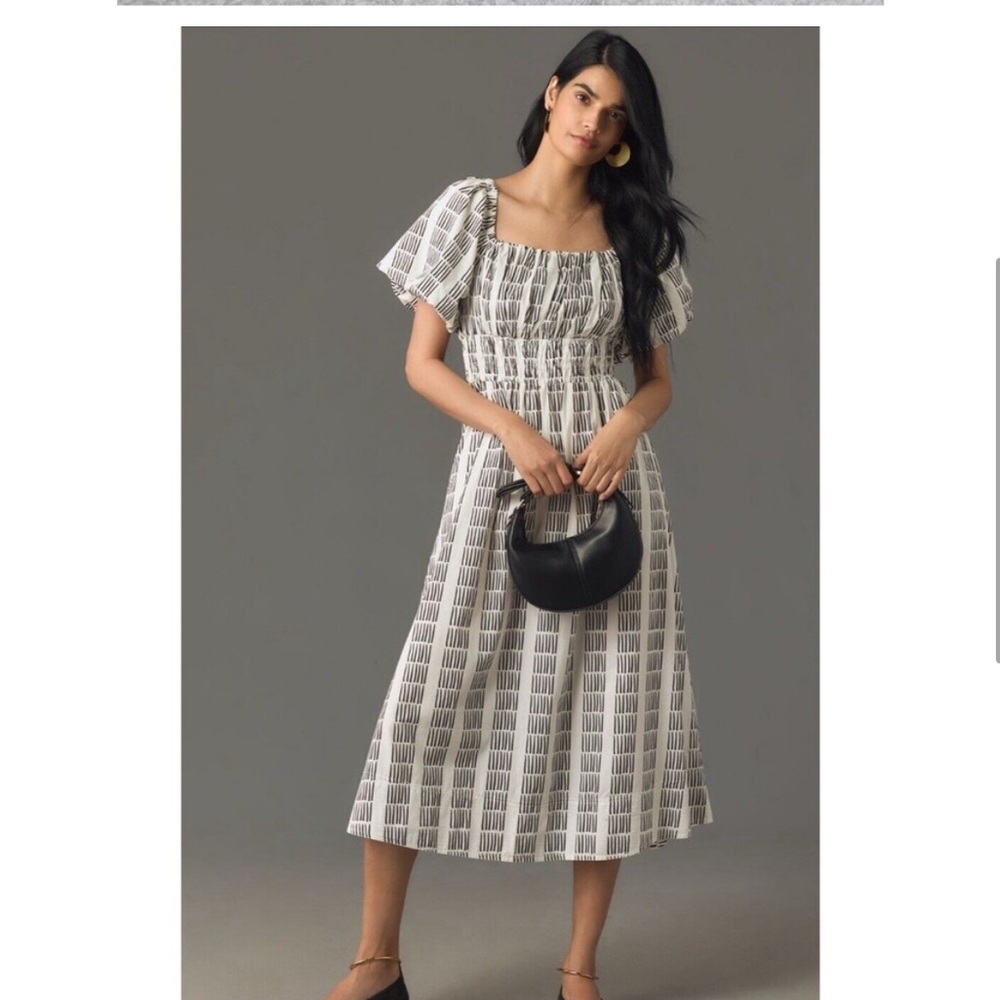 Maeve Black and White Patterned Dress puff sleeve new xs